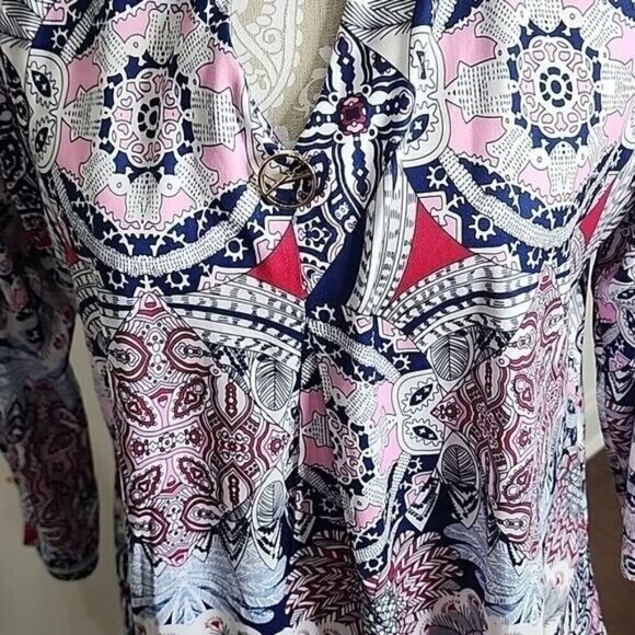 Sherosa Top 3/4 Sleeve Boho Multicolor Pleated NWT Women's Large - Picture 2 of 8